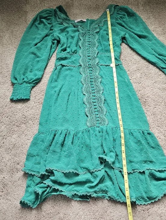 Cristiane Resende Brazil Feminine Cottagecore Ruffled Green Dress Size XS/S - Picture 8 of 11
